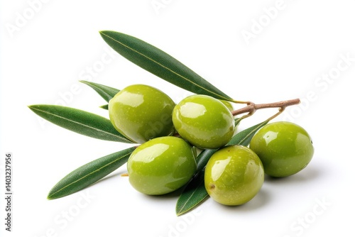 Wallpaper Mural Green olives with leaves still life on white background Torontodigital.ca