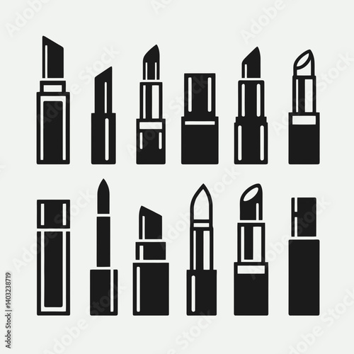 very simple flat and single minimalist Lipstick Tube Silhouettes in black on a white background 
