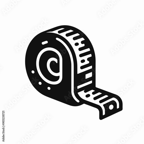 very simple flat and single minimalist Measuring Tape End Silhouettes in black on a white background 