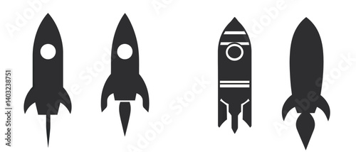 Rocket ship vector icons set space exploration and startup business concept