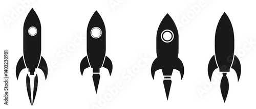 Rocket ship vector graphic set for startup and space exploration projects