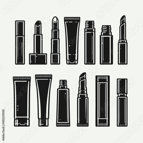 very simple flat and single minimalist Lip Balm Tube Silhouettes in black on a white background 