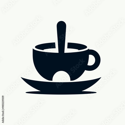 very simple flat and single minimalist Mug Saucer Silhouettes in black on a white background 