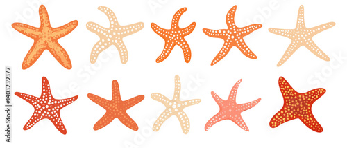 Collection of starfish vector art in orange and peach for graphic design use