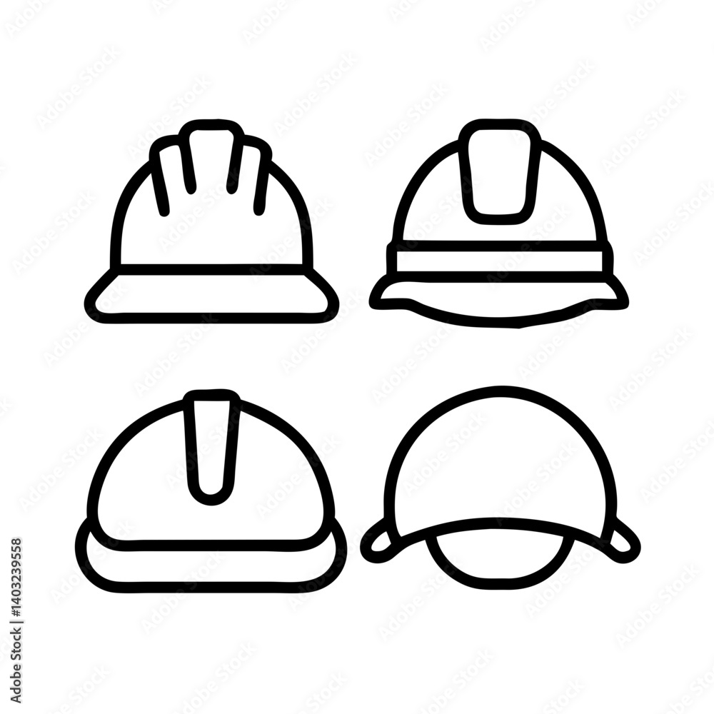 Set of Outline Icons Related to Helmet and Hard Hat – Vector Line Safety Gear Symbols for Construction, Industrial Protection, PPE Equipment, Engineering Tools and Workwear. Set of Outline Icons Related to Helmet and Hard Hat – Vector Line Safety Gear Symbols for Construction, Industrial Protection, PPE Equipment, Engineering Tools and Workwear.
