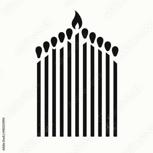 very simple flat and single minimalist Matchstick Tip Silhouettes in black on a white background 