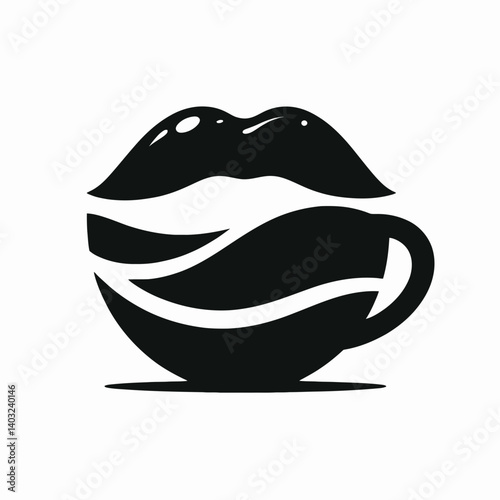 very simple flat and single minimalist Mug Lip Silhouettes in black on a white background 