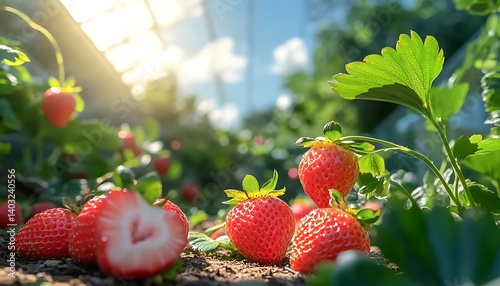 Obraz na płótnie Ripe Strawberries in Greenhouse. w salonie