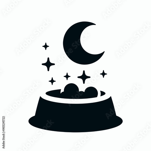 very simple flat and single minimalist Pet Food Bowl Silhouettes in black on a white background 