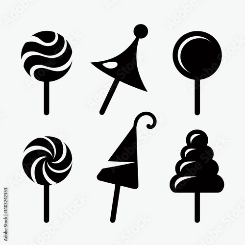 very simple flat and single minimalist Lollipop Top Silhouettes in black on a white background 