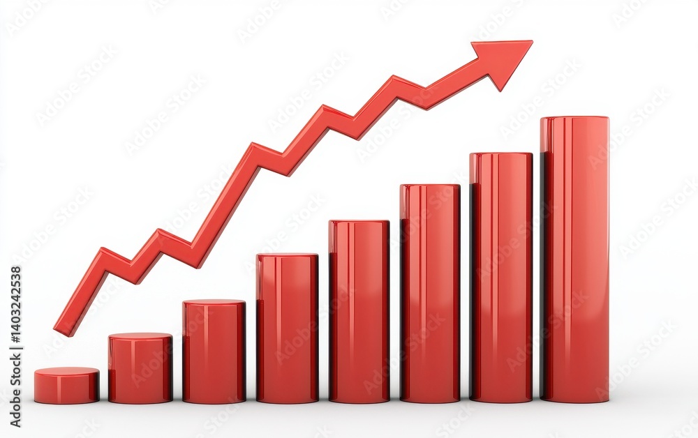 Red Chart with Rising Bars Illustrating Growth and Success in Finance Red Chart with Rising Bars Illustrating Growth and Success in Finance