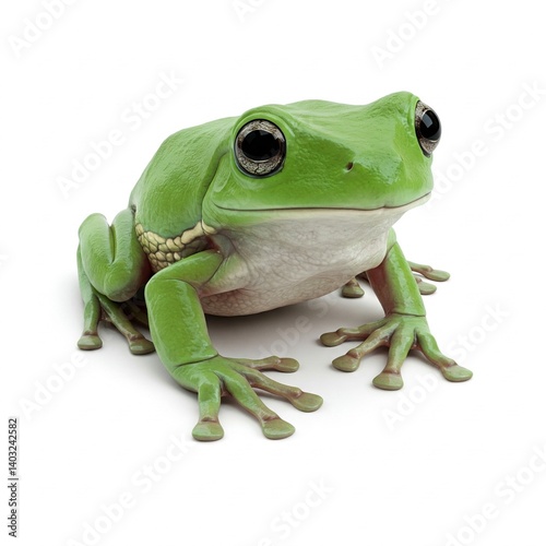 Vibrant tree frog isolated on white background with realistic skin detail and posture
