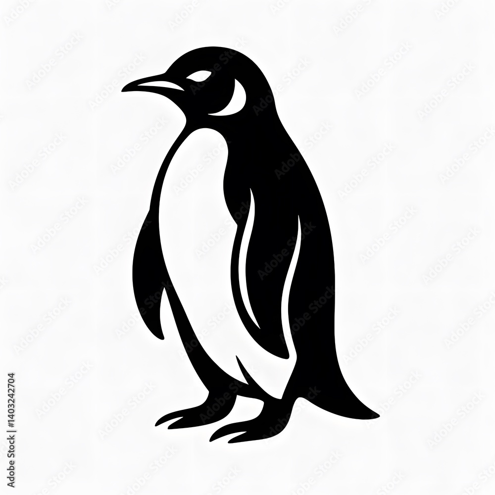 Obraz premium Black minimalist silhouette of a penguin on a white background, ideal for animal or cold-climate-themed designs
