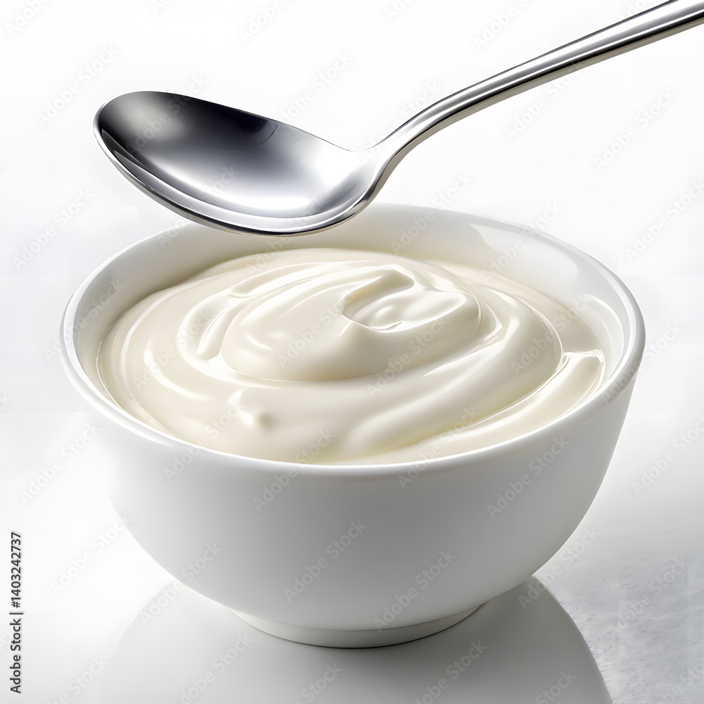 yogurt with spoon isolated on white background yogurt with spoon isolated on white background