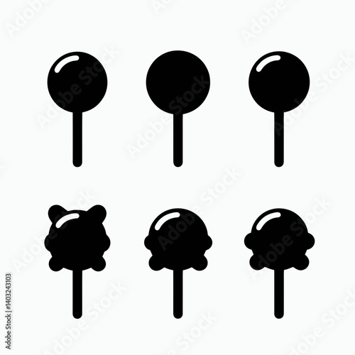 very simple flat and single minimalist Lollipop Top Silhouettes in black on a white background 
