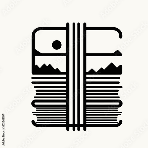 very simple flat and single minimalist Notebook Spine Silhouettes in black on a white background 