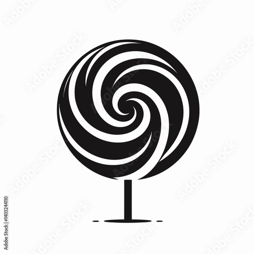 very simple flat and single minimalist Lollipop Swirl Silhouettes in black on a white background 