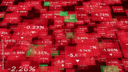 Stock market crash, illustration of economic crisis and collapse of stocks and bonds, global financial crisis and shock, bursting of economic bubble. Background of squares with falling interest rates.
