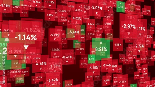 Stock market crash, illustration of economic crisis and collapse of stocks and bonds, global financial crisis and shock, bursting of economic bubble. Background of squares with falling interest rates.