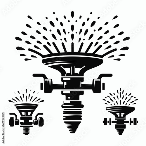 very simple flat and single minimalist Lawn Sprinkler Head Silhouettes in black on a white background 