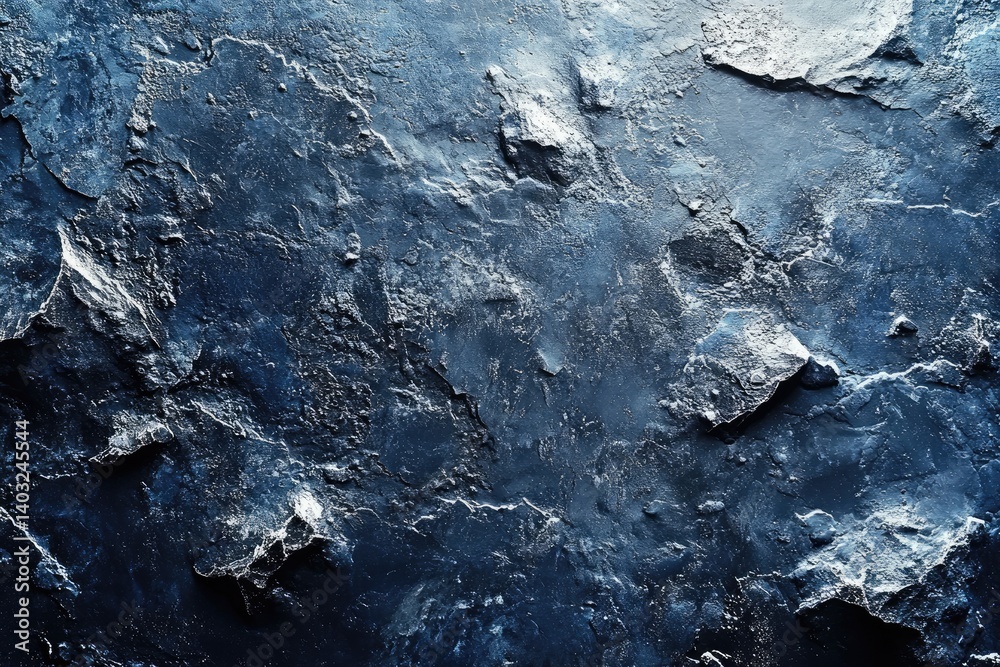 Dark blue stone surface with rough texture and varied depths, light reflecting on peaks