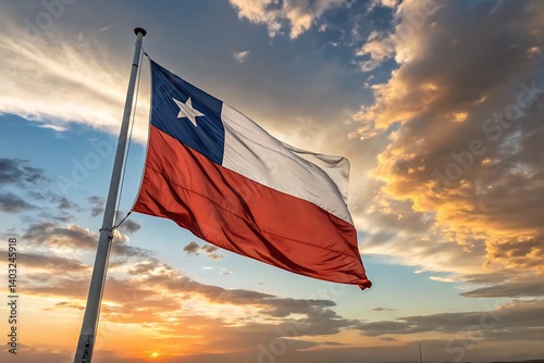  a full view of the chile national flag waving