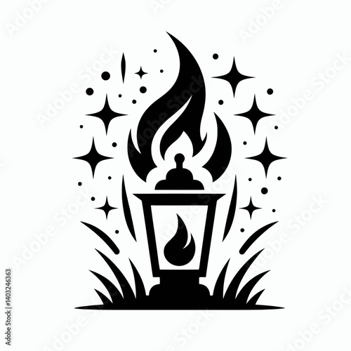 very simple flat and single minimalist Lantern Flame Silhouettes in black on a white background