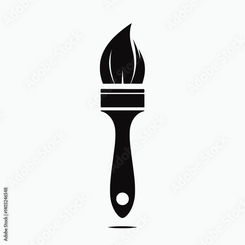 very simple flat and single minimalist Paint Brush Silhouettes in black on a white background 