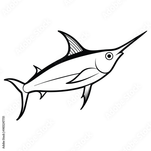 Elegant black and white swordfish illustration