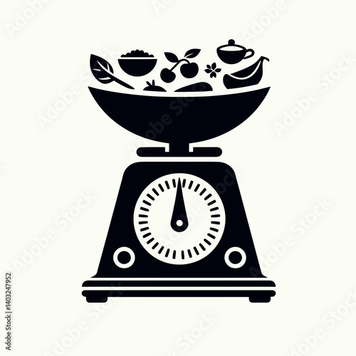 very simple flat and single minimalist Kitchen Scale Silhouettes in black on a white background 