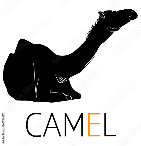 camel illustration in black silhouette vector isolated illustration on white background for, Saudi Arabia, Bahrain, Kuwait, other Arab countries Camel Graphic Silhouette. Camel icon, silhouette, logo 