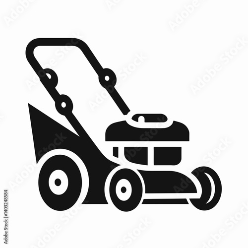 very simple flat and single minimalist Lawn Mower Handle Silhouettes in black on a white background 