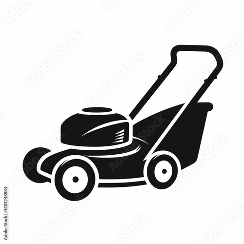 very simple flat and single minimalist Lawn Mower Handle Silhouettes in black on a white background 