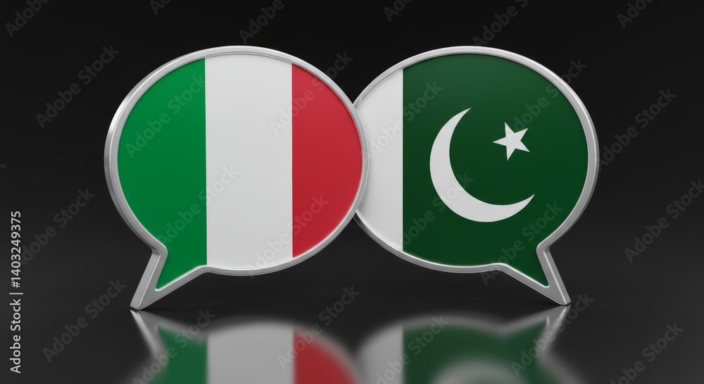 Obraz premium Italy and Pakistan relations depicted with overlapping speech bubbles flags