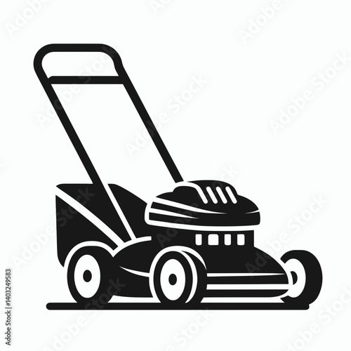 very simple flat and single minimalist Lawn Mower Handle Silhouettes in black on a white background 