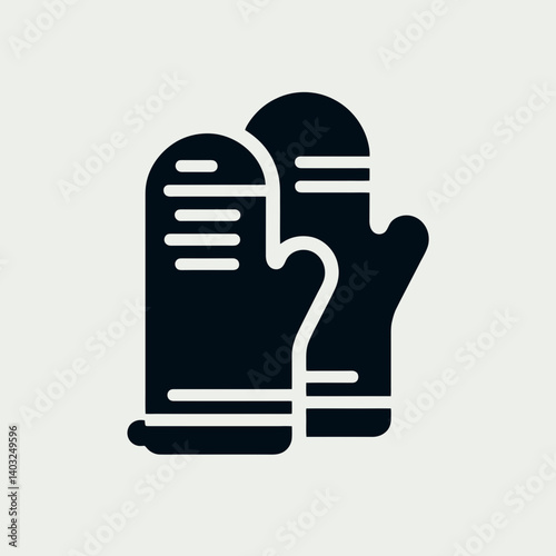 very simple flat and single minimalist Oven Mitt Silhouettes in black on a white background 