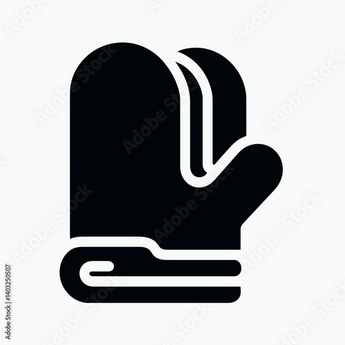 very simple flat and single minimalist Oven Mitt Silhouettes in black on a white background 