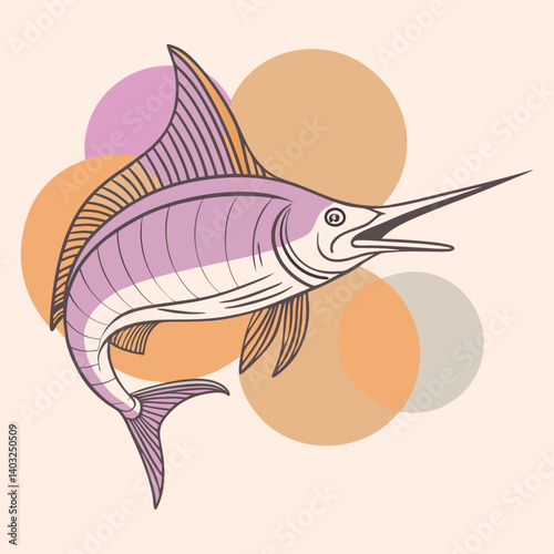 Elegant line art illustration of a sailfish