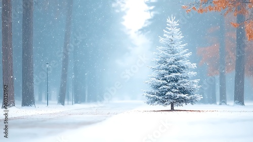 Wallpaper Mural Snowy Path with Frosty Pine, and Winter Forest. Torontodigital.ca