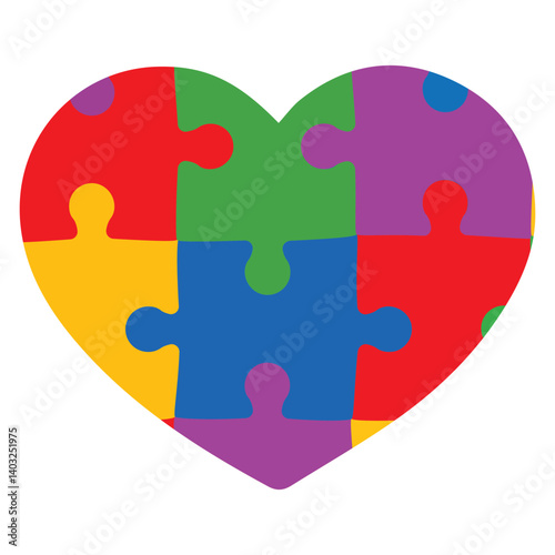 Autism Puzzle Heart, Vibrant Autism Puzzle Piece Vector for Educational and Support Art