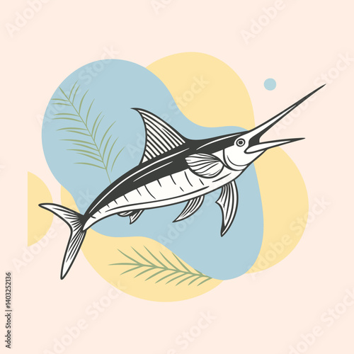 Striped marlin illustration tropical ocean fish