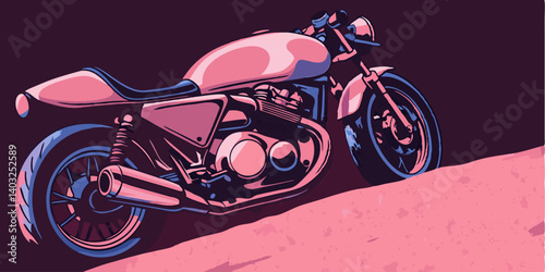 Pink Cafe Racer Motorcycle Illustration