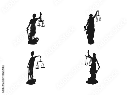 Justitia statue silhouette. Lady Justice, Justitia goddess logo for attorney and law simple clean minimalist modern silhouette. silhouette isolated on a white background.