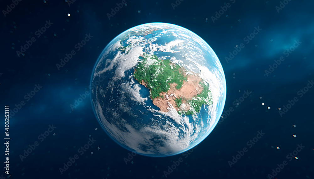 Obraz premium Earth globe in space, detailed view showing continents and clouds. Generative AI
