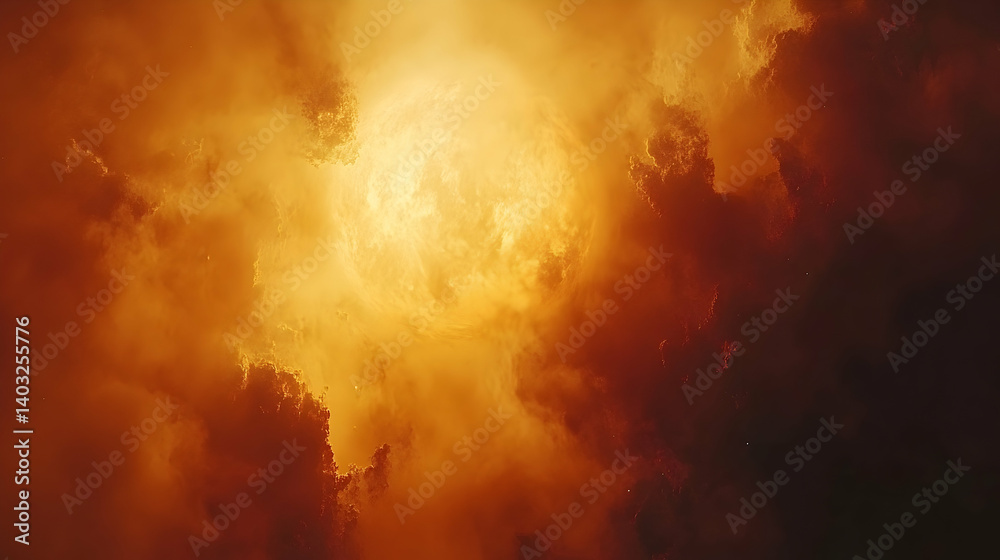 Dramatic sunset with vibrant orange and yellow hues illuminating dark clouds in the sky Dramatic sunset with vibrant orange and yellow hues illuminating dark clouds in the sky