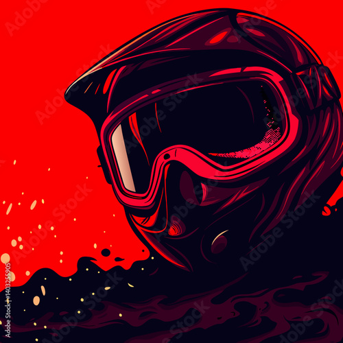 Motocross Helmet Illustration, Red Background