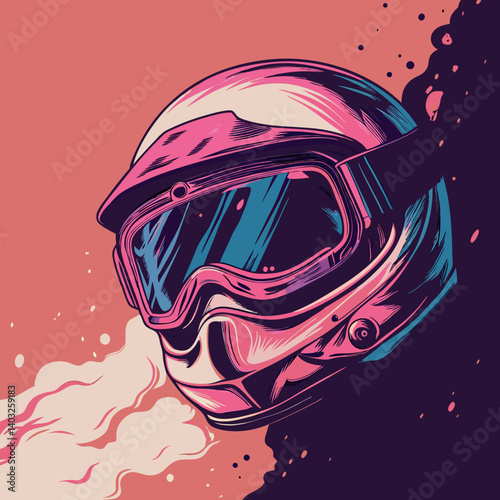Pink Snowmobile Helmet with Goggles Illustration
