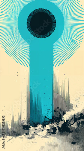 Abstract Turquoise Totem Design: Geometric Lines Grunge Texture