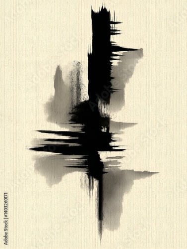 Abstract Black Brushstroke Sound Wave on Canvas Texture