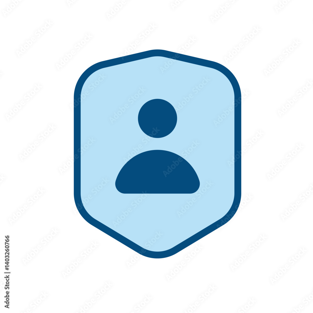 Secure user account. Shield with person icon Secure user account. Shield with person icon